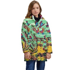 Monkey Tiger Bird Parrot Forest Jungle Style Kids  Hooded Longline Puffer Jacket by Grandong