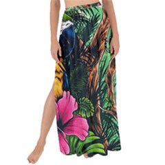 Monkey Tiger Bird Parrot Forest Jungle Style Maxi Chiffon Tie-up Sarong by Grandong