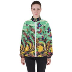 Monkey Tiger Bird Parrot Forest Jungle Style Women s High Neck Windbreaker by Grandong