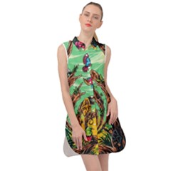 Monkey Tiger Bird Parrot Forest Jungle Style Sleeveless Shirt Dress by Grandong