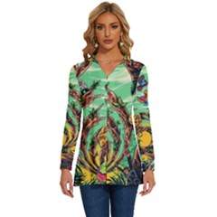 Monkey Tiger Bird Parrot Forest Jungle Style Long Sleeve Drawstring Hooded Top by Grandong