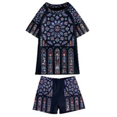 Chartres Cathedral Notre Dame De Paris Stained Glass Kids  Swim T-shirt And Shorts Set by Grandong