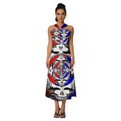 The Grateful Dead Sleeveless Cross Front Cocktail Midi Chiffon Dress by Grandong