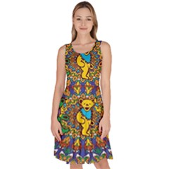 Dead Dancing Bears Grateful Dead Pattern Knee Length Skater Dress With Pockets by Grandong