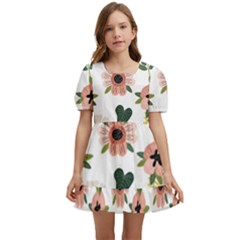 Flower White Pattern Floral Kids  Short Sleeve Dolly Dress