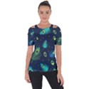 Texture Pattern Green Feather Yellow Peacock Shoulder Cut Out Short Sleeve Top View1