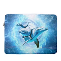 Dolphin Blue Fantasy 15  Vertical Laptop Sleeve Case With Pocket