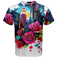 City Rose 2-gigapixel-art-scale-4 00x Men s Cotton T-shirt by BrightWear