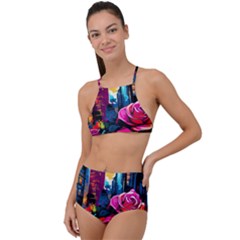 City Rose 2-gigapixel-art-scale-4 00x Halter Tankini Set by BrightWear