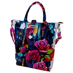 City Rose 2-gigapixel-art-scale-4 00x Buckle Top Tote Bag by BrightWear