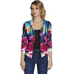 City Rose 2-gigapixel-art-scale-4 00x Women s Casual 3/4 Sleeve Spring Jacket by BrightWear