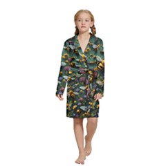 Bees Colony Flowers Kids  Long Sleeve Velvet Lounge Robe by Loisa77