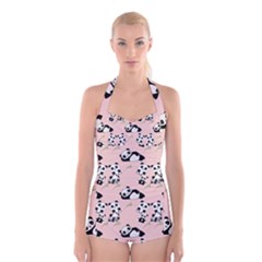 Cute Panda Animal Pattern Boyleg Halter Swimsuit  by Perong