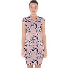 Cute Panda Animal Pattern Capsleeve Drawstring Dress  by Perong