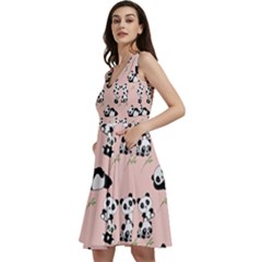 Cute Panda Animal Pattern Sleeveless V-neck Skater Dress With Pockets by Perong