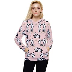 Cute Panda Animal Pattern Women s Lightweight Drawstring Hoodie by Perong