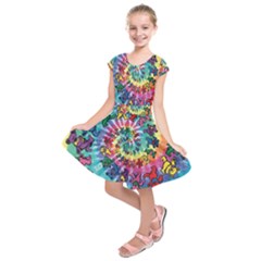 Tie Dye Grateful Dead Bears Kids  Short Sleeve Dress by Perong