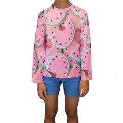 Aesthetic Cute Kawaii Watermelon Kids  Long Sleeve Swimwear by Perong