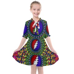 Grateful Dead Bear Pattern Kids  All Frills Chiffon Dress by Maspions