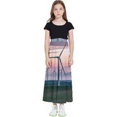 Wind Giants At Twilight Kids  Flared Maxi Skirt by Tellerarts