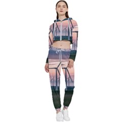 Wind Giants At Twilight Cropped Zip Up Lounge Set by Tellerarts