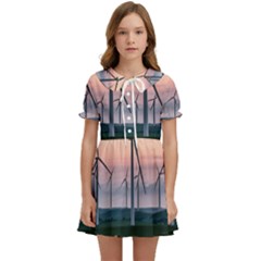 Wind Giants At Twilight Kids  Sweet Collar Dress by Tellerarts