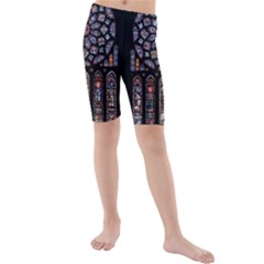 Chartres Cathedral Notre Dame De Paris Stained Glass Kids  Mid Length Swim Shorts by Grandong