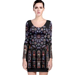 Chartres Cathedral Notre Dame De Paris Stained Glass Long Sleeve Bodycon Dress by Grandong