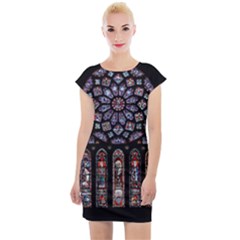 Chartres Cathedral Notre Dame De Paris Stained Glass Cap Sleeve Bodycon Dress by Grandong