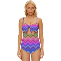 Pattern Chevron Zigzag Background Knot Front One-piece Swimsuit by Grandong