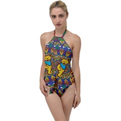 Dead Dancing Bears Grateful Dead Pattern Go With The Flow One Piece Swimsuit by Grandong