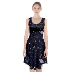 Starry Night  Space Constellations  Stars  Galaxy  Universe Graphic  Illustration Racerback Midi Dress by Grandong