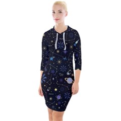 Starry Night  Space Constellations  Stars  Galaxy  Universe Graphic  Illustration Quarter Sleeve Hood Bodycon Dress by Grandong