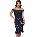 Starry Night  Space Constellations  Stars  Galaxy  Universe Graphic  Illustration Off Shoulder Ruffle Split Hem Bodycon Dress View1