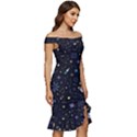 Starry Night  Space Constellations  Stars  Galaxy  Universe Graphic  Illustration Off Shoulder Ruffle Split Hem Bodycon Dress View3