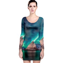 Amazing Aurora Borealis Colors Long Sleeve Bodycon Dress by Grandong