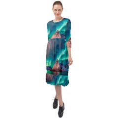 Amazing Aurora Borealis Colors Ruffle End Midi Chiffon Dress by Grandong