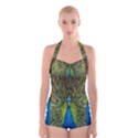 Peacock Feathers Bird Plumage Boyleg Halter Swimsuit  View1