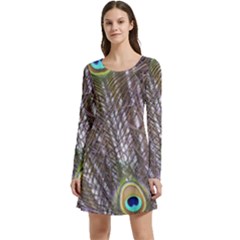 Peacock Bird Feathers Plumage Peacock Long Sleeve Velour Skater Dress by Perong