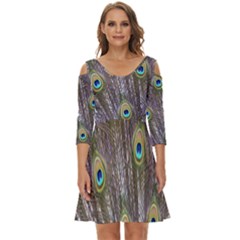 Peacock Bird Feathers Plumage Peacock Shoulder Cut Out Zip Up Dress by Perong