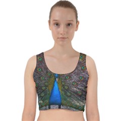 Bird Peacock Feathers Velvet Racer Back Crop Top by Perong