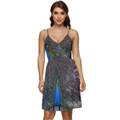 Bird Peacock Feathers V-neck Pocket Summer Dress  by Perong