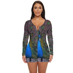 Bird Peacock Feathers Long Sleeve Boyleg Swimsuit by Perong