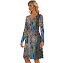 Peacock Bird Animal Peafowl Long Sleeve Dress With Pocket View2