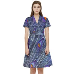 Peacock Bird Feathers Coloured Plumage Short Sleeve Waist Detail Dress by Perong