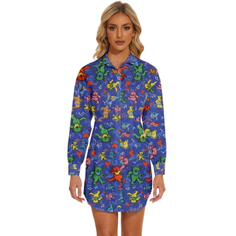 Grateful Dead Bears Womens Long Sleeve Shirt Dress by Perong