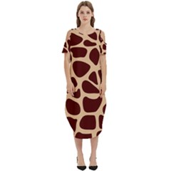 Animal Print Girraf Patterns Cold Shoulder Loose Fit Dress With Pockets by Ket1n9