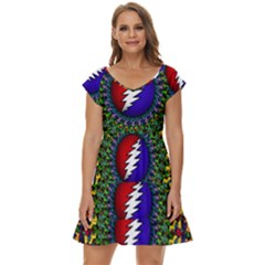 Grateful Dead Bear Pattern Short Sleeve Tiered Mini Dress by Maspions