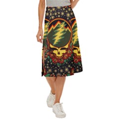 Grateful Dead Steal Your Face Deadhead Hippie Logo Music Midi Panel Skirt by Perong