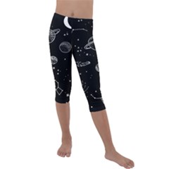 Black Space Drawing Art Planet Drawing Stars Black Space Galaxy Outer Space Kids  Lightweight Velour Capri Leggings  by Perong